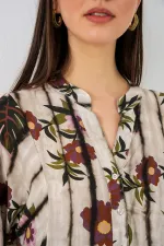 Robe longue hijab à motifs pour femme 2585 - Beige café