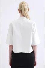 Veste Ayrobin blanche à manches courtes et col châle pour femme, boutonnée, en lin de saison, HZL24S-BD107061