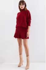 Kadın Bordo Kazak Etek Triko İkili Takım  HZL25W-BD1102641