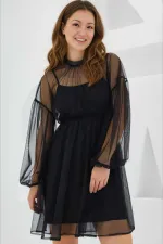 Robe courte noire en tulle doublée avec jupon pour femme HZL24S-BD124851