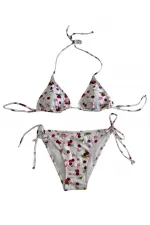 Ensemble bikini triangle dos nu à motif cerise blanche pour femme HZL25S-LC5005