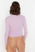 Pull col roulé côtelé lilas pour femme HZL22W-BD1445001