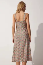 Kadın Çok Renkli Kare Yaka Çiçekli Yazlık Viskon Elbise HZL23S-BD122821