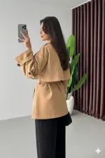 Kadın Camel Premium Midi Boy Astarlı Kaşe Kaban HZL25W-BD191571