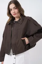 Blouson bomber en jean pour femme 0737 - Marron