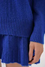 Ensemble deux pièces en tricot bleu vif pour femme, jupe pull HZL25W-BD1102641