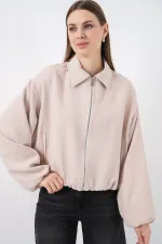 Veste zippée oversize pour femme 0735 - Crème