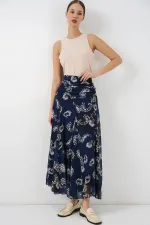 Jupe en mousseline à motifs pour femme 8057 - Bleu marine