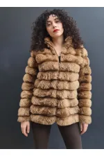 Kadın Camel Şık Peluş Suni Kürk Ceket HZL23W-DSB110061