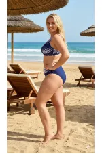 Ensemble bikini doublé grande taille à pois bleu marine et blancs pour femme HZL26S-LC21202-6