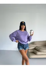 Kadın Lila Bisiklet Yaka 2 İplik Sweatshirt HZL25W-FRY123391