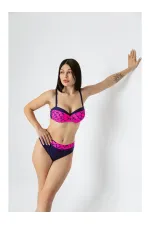 Women's Fuchsia Navy Blue Patterned Lined Bikini Set HZL25S-LC25143