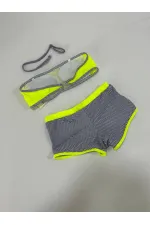 Ensemble bikini sans bretelles pour fille, short rayé jaune fluo et noir, 4-12 ans, HZL24S-LC9034