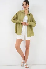 Kadın Uzun Oversize Gömlek 20320 - Çağla