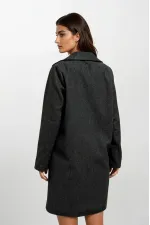 Kadın Antrasit Tek Düğmeli Çift Cepli Astarlı Şık Kaşe Kaban HZL23W-BD190851