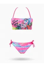 Girls' Light Pink Patterned Strapless Bikini Set, Ages 2-8 HZL24S-LC3652