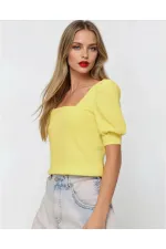 Kadın Sarı Kare Yaka Örme Bluz HZL22W-BD104091