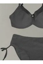 Kadın Siyah Desenli Büyük Beden Astarlı Bikini Takım HZL25S-LC4004