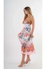 Kadın Çok Renkli İp Askılı Astarsız Uzun Elbise HZL24S-YY276