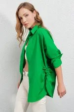 Kadın Yeşil  Yandan Yırtmaçlı  Ip Büzgülü  Gömlek HZL23W-BD1201321
