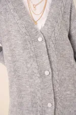 Cardigan long boutonné coupe décontractée en tricot gris clair pour femme HZL23W-BD1100691
