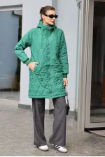 5138 Quilted Long Puffer Jacket - Emerald Green