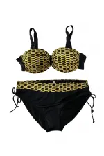 Kadın Sarı Zincir Desenli Büyük Beden Astarlı Siyah Bikini Takım HZL25S-LC3303