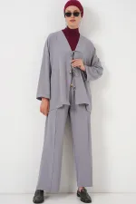 Ensemble deux pièces pantalon kimono Ayrobin pour femme 6739 - Gris
