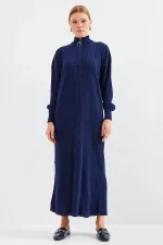 Robe longue en maille 15839 - Bleu marine foncé