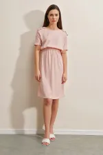 Women's Pink Elastic Waist Button Detailed Casual Knit Dress HZL22S-BD123751