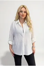Women's White Plus Size Patterned Strawberry Fabric Shirt HZL26S-ZSS111311