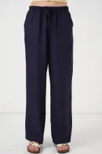 Pantalon large en lin pour femme 6735 - Bleu marine