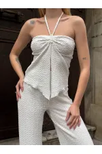 Kadın Beyaz Boyundan Bağlamalı Staplez Bluz HZL25S-ZK13581