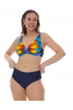 Ensemble bikini doublé taille haute bleu marine multicolore pour femme HZL25S-LC22315