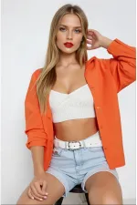 Kadın Oranj Oversize Uzun Basic Gömlek HZL22W-BD139001