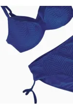 Kadın Saks Mavi Desenli Büyük Beden Astarlı Bikini Takım HZL25S-LC4004