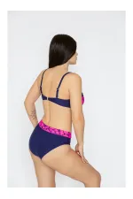 Women's Fuchsia Navy Blue Patterned Lined Bikini Set HZL25S-LC25143