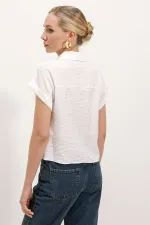 20198 Çift Cepli Kısa Kol Gömlek - Beyaz