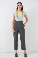 6556 Belted Fabric Trousers - Anthracite