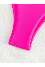 Kadın Neon Pembe İp Detaylı Astarlı V Kesim Üçgen Bikini Takım HZL24S-LC2234