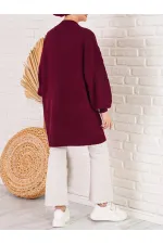 Women's Burgundy Hair Knit Pattern Long Buttoned Casual Cut Knitwear Cardigan HZL23W-BD1100691