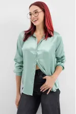 Chemise hijab verte satinée pour femme HZL25W-BD139641