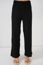 Ensemble deux pièces pour femme : chemisier et pantalon en maille, réf. 30052 - Noir