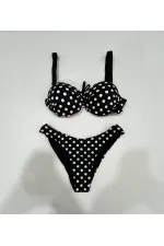 Kadın Siyah Puantiyeli Astarlı Bikini Takım HZL25S-LC2223