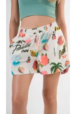 Kadın Çok Renkli Beli Lastikli Ve Bağlamalı Cepli Şort HZL24S-YY226