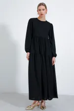Robe hijab longue noire en maille pour femme 2482