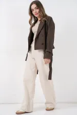 Kadın Kemerli Kısa Trençkot 5970 - A.Kahve