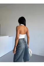 Kadın Beyaz Halter Yaka Sırtı Açık Sandy Bluz HZL25S-FRY123141