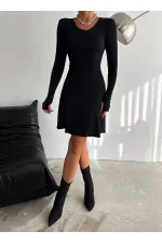 Kadın Siyah V Yaka Yandan İp Bağlamalı Kaşkorse Elbise HZL24W-FRY121751