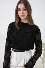 Chemisier à manches longues à motifs pour femme 983 - Noir